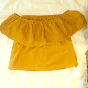 Off the shoulder mustard colored top
